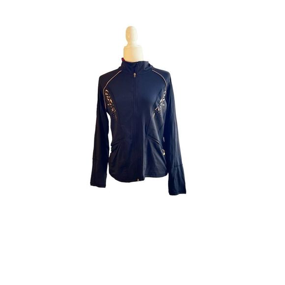 Catherine maladrino Black Lazer Cut Track Jacket, Sz L - Picture 1 of 11